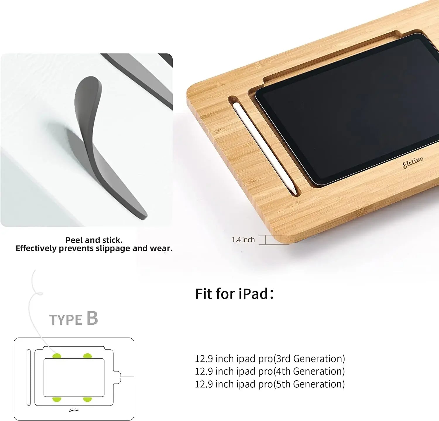 Adjustable Bamboo Foldable iPad Stand (11"-12.9")