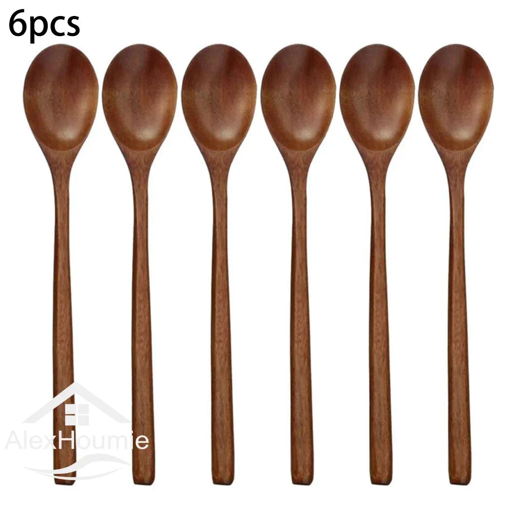 6-Piece Bamboo Wooden Spoon Set – Korean Style 9"