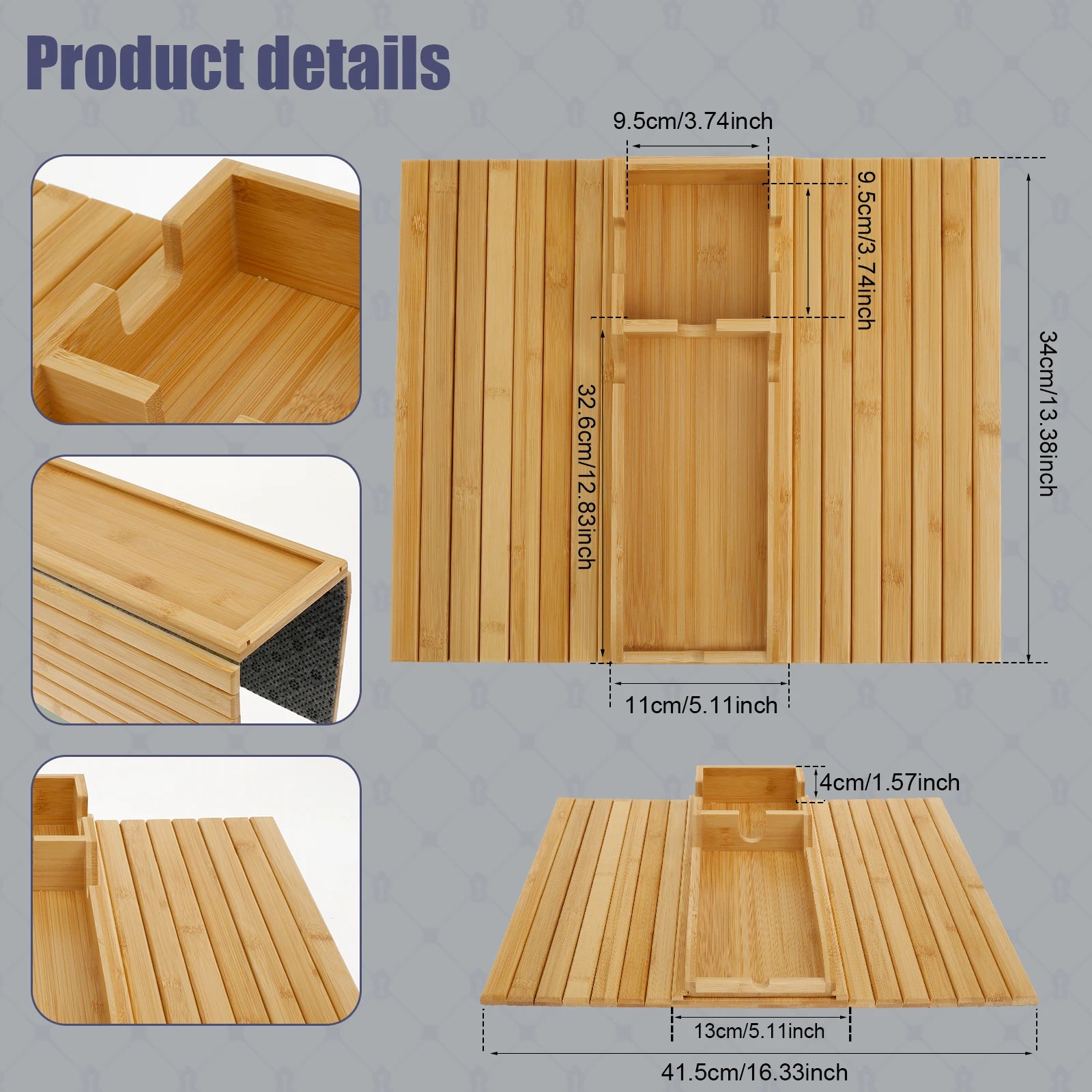 Foldable Bamboo Sofa Armrest Cup Holder Tray