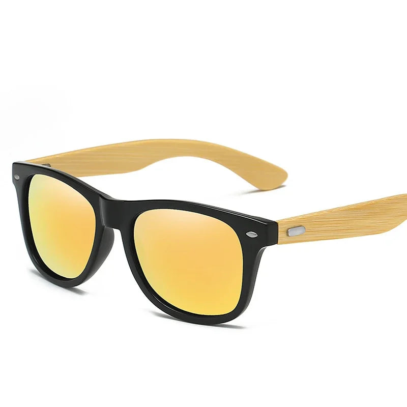 Retro Bamboo Leg UV400 Round Sunglasses Unisex