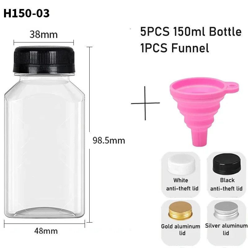5-Pack Clear Reusable Juice Bottles with Lids & Funnel (60–500ml)