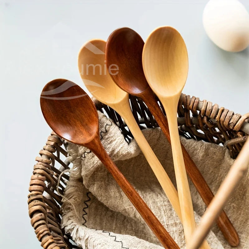 6-Piece Bamboo Wooden Spoon Set – Korean Style 9"
