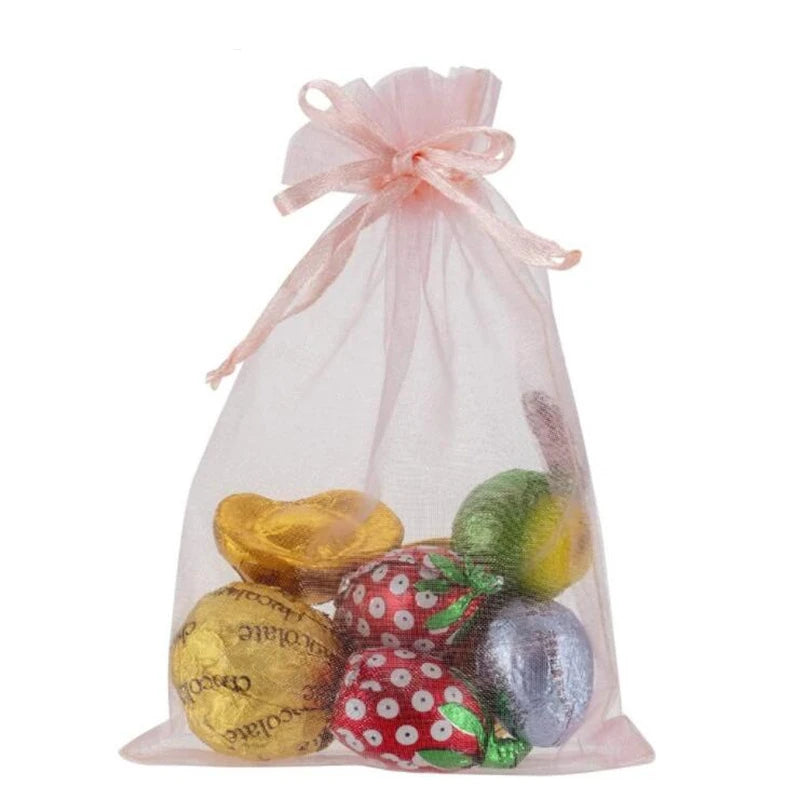 50pcs Pink Organza Gift Bags – Small Drawstring Pouches for Jewelry & Favors