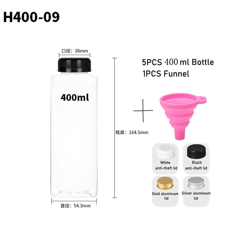 5-Pack Clear Reusable Juice Bottles with Lids & Funnel (60–500ml)